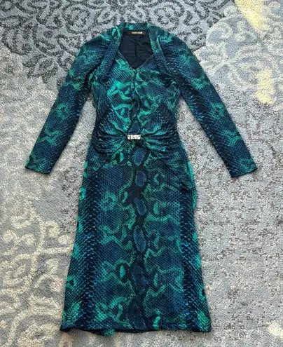 Roberto Cavalli Snake Print Form Fitting Dress Blue Green 38