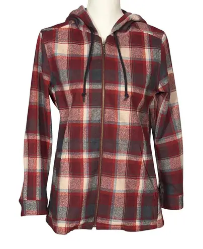 Pendleton Zip Up Hoodie Jacket Red Size Petite Small Plaid Wool Pockets Layering