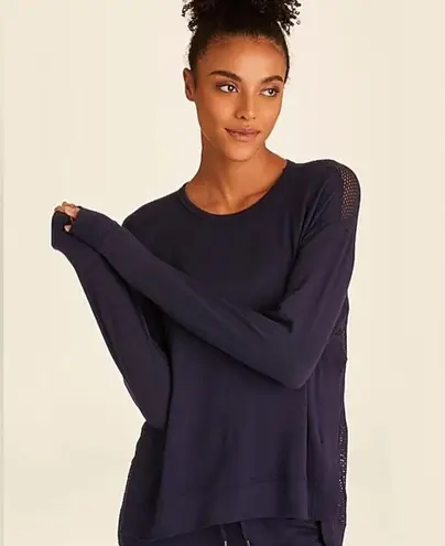 Alala  Heron Mesh Crew Neck Pullover Sweatshirt Navy Size XS