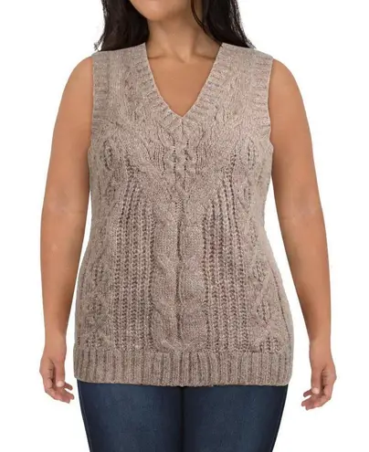 VERO MODA New Cable Knit V-Neck Sweater Vest Briella Brown Fossil