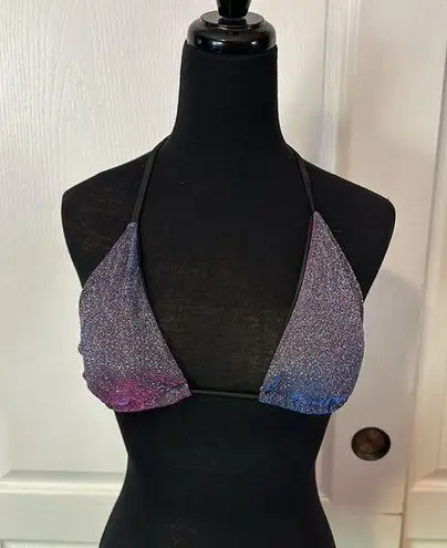 BLUE PURPLE GLITTER TRIANGLE BIKINI TOP Size XS