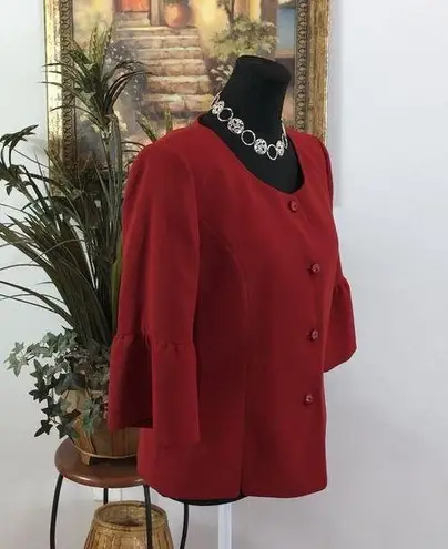 Jones Wear Suit Women's 6 Lined Fire Red 3/4 Puff Sleeve Mob Wife Office Siren