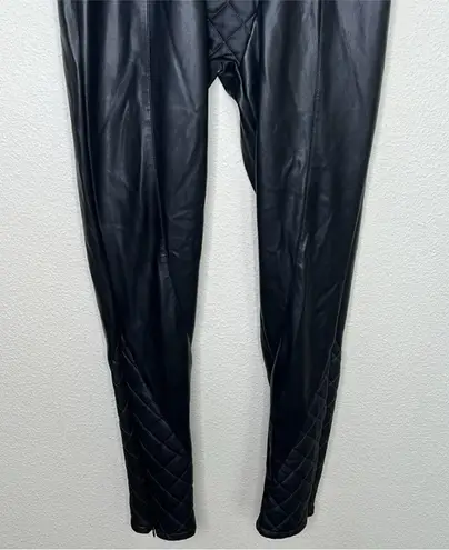 Maniere De Voir Vegan Leather Quilted Leggings Sexy High Waisted Black Tight sz8