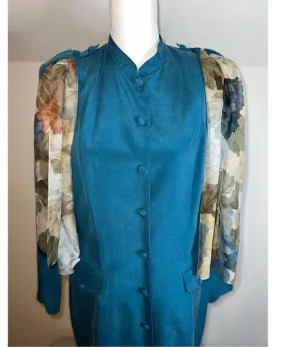 100% Silk Teal Blue Trench Blazer Shacket Women’s 10 Green