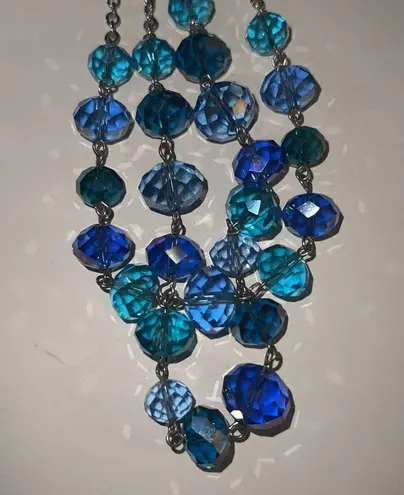 Cobalt & Sky Blue Crystals Double Strand Layer Beaded Women’s Necklace