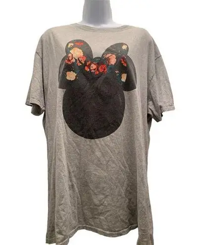 Disney  Womens SS T-Shirt Minnie Mouse Floral Gray Sz 2X PolyCotton Jersey Knit