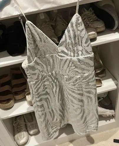 NBD Zebra Silver Sequin Mini Dress