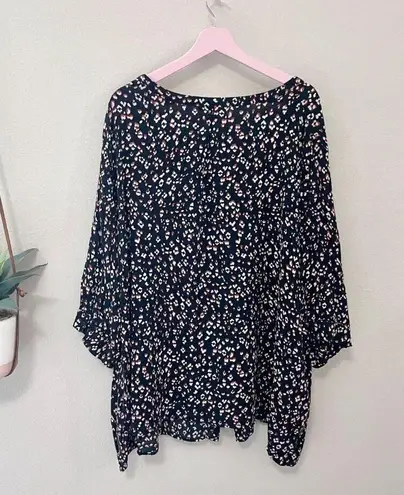 Ulla Popken Leopard Navy Long Sleeve Flowy Plus Sized Top Size 32/34 Blue