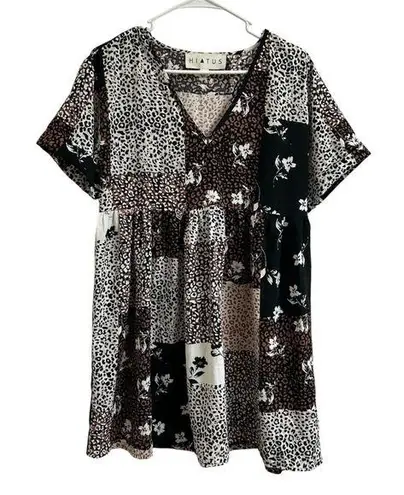 Hiatus Women’s Size S Patchwork Leopard Floral Print Short Sleeve Mini Dress