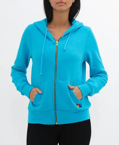 Aviator Nation Full Zip Lightning Bolt Hoodie Neon Blue Small