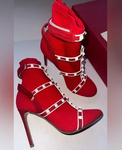 Valentino Garavani Rockstud Ankle Socks Boots Red SIZE 38.5 NEW