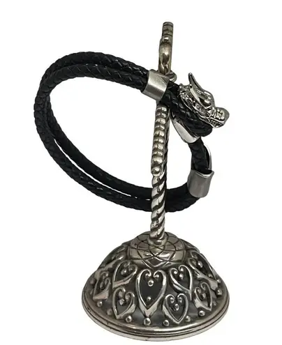 The Row Steeltime Dragon Double Braided Leather Bracelet Black Silver Unisex