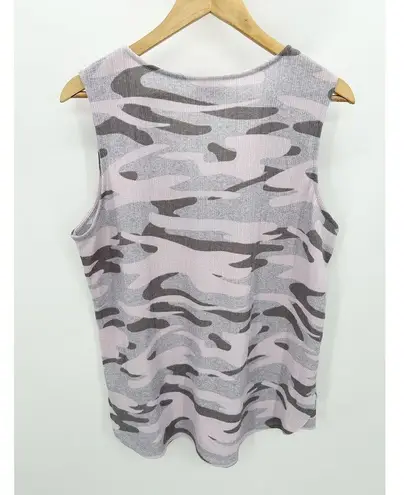 LuLaRoe  Top Women LAGE Pink Purple Grey Camo Print V-Neck Front Zip Tank