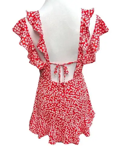 Princess Polly  Dare To Dream Floral Cold Shoulder Mini Dress Red White Size 8