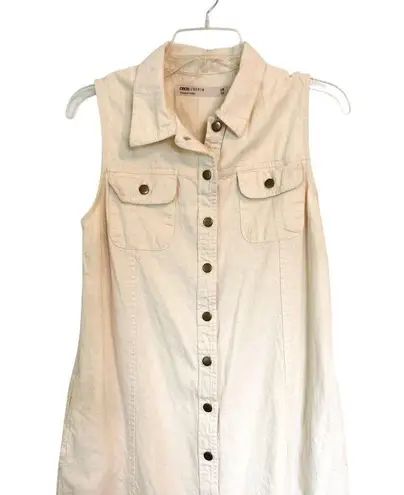 Asos Denim Cream Collared Button Down Sleeveless Coastal Midi Dress Size US 6
