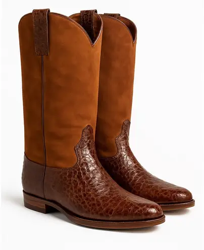 1990s Armando Pollini Brown Leather & Suede Western Tall Boots Size 6.5