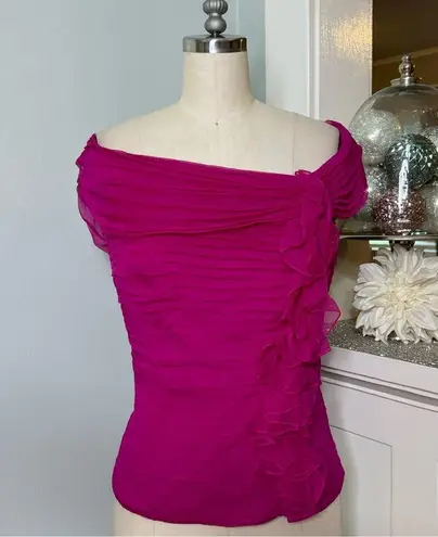 Tadashi Shoji Tadashi Collection Pink Silk Ruched & Ruffled Blouse Size 6