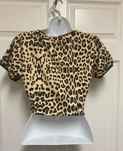 Daisy Street Leopard Lace Trim Crop Top