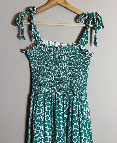 Summersalt Silky Luxe Smocked Maxi Dress Womens Medium Green Printed Bows Ruffle