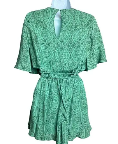 Maje  Imaro Paisley-print Crepe Playsuit In Ethnic Green Sz. XS/S