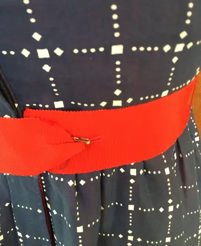 Vintage 70s House Of Bianchi Navy Blue Dot Check Maxi Dress Full Skirt Ruffle S