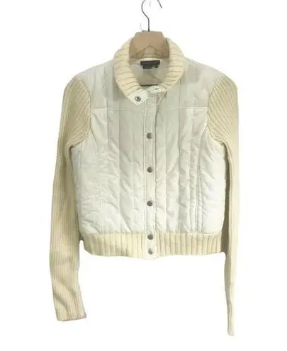 BCBGMAXAZRIA BCBG Cream Quilted Bomber Jacket size M knit arms snap buttons