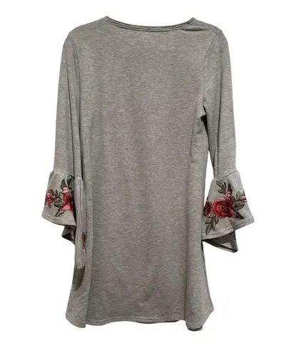 cupio HEATHER GREY Floral Embroidered Bell Sleeve Dress M