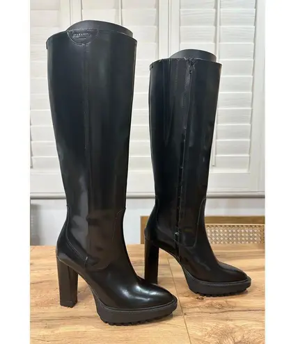 All Saints London Harlem Leather Knee High Black Boots Size 6 NWOB Sleek Edgy