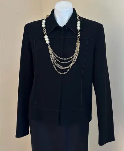 Jones Wear Black Faux Leather Trim Around Edges With Shoulder pads Sz 12…