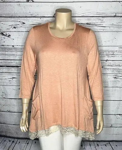 LOGO By Lori Goldstein LOGO Lori Goldstein NWOT Sz XL Pink - Lace Asymmetrical Slub Knit Top w/ Pockets