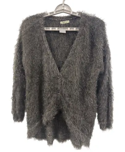 Verty Fuzzy Knit Cardigan Sweater Shaggy Textured One Size Gray Metallic - Image 1
