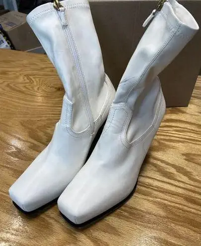 Stella McCartney Riding Boot Women's 9.5 White Leather Mid-Calf Square Toe S51
