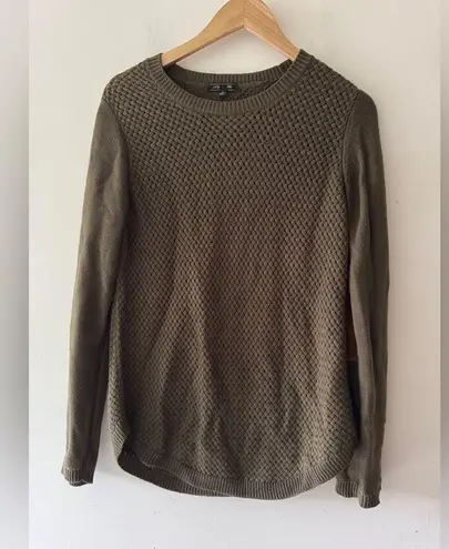 LETY & ME Josey Elbow Patch Sweater Olive Green Knit Long Sleeve