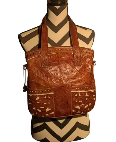 American West Tooled Leather Tote Bag