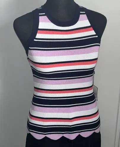 Laundry by Shelli Segal New Women’s  Striped Ribbed Knit Scalloped Tank Top