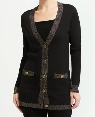 Joseph Ribkoff NWT Black Gold Contrast Trim Knit Long Cardigan Size Medium