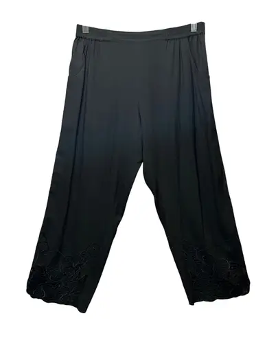 Baik Baik Honolulu Black Rayon Cropped Pants S/M Butterfly Lace Embroidered Size undefined