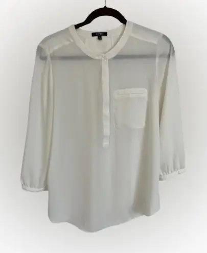 NYDJ Cream 3/4 Sleeve Blouse with Mandarin Collar and Pleating Detail Size S