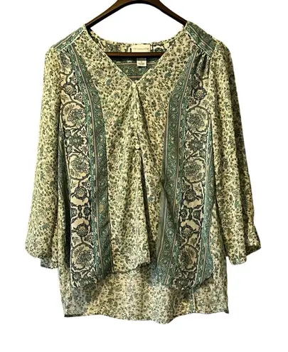 Soft Surroundings Top Women Size Medium Pullover Tunic Henley Floral Roll Tab