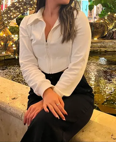 Oak + Fort White Cropped Zip Up Jacket