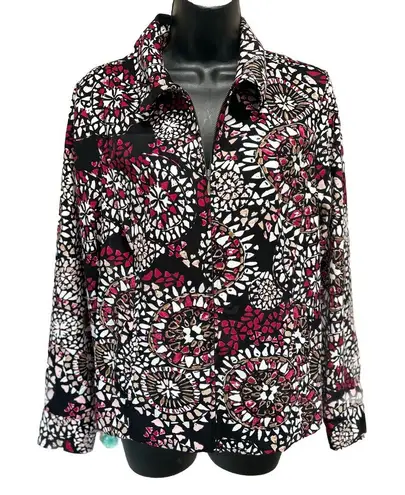 Christopher & Banks Black/Brown/Burg Medallion Jacket Zip Up Pockets Size M