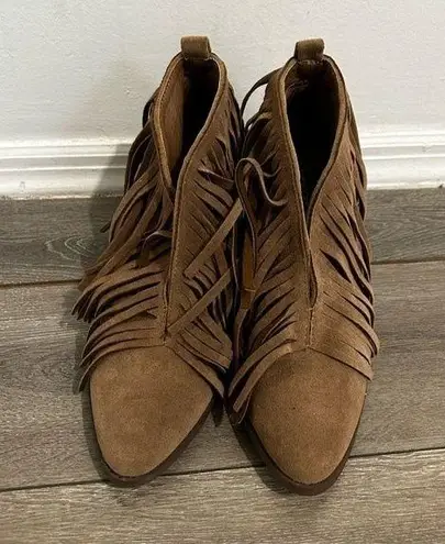 Beast Fashion Tan Western Style Suede Fringe Booties