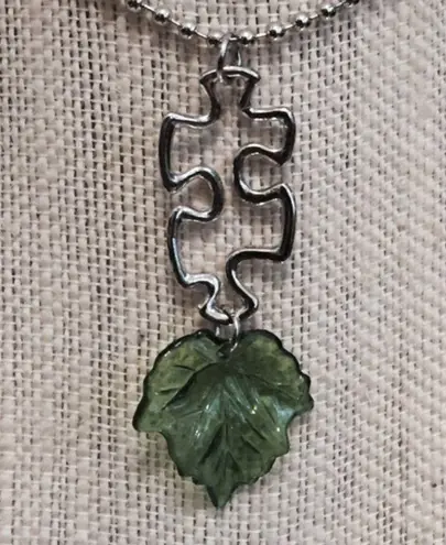 Puzzle Piece Green Leaf Necklace
