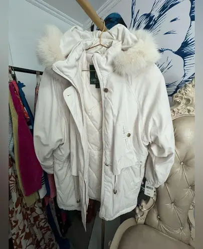 Larry Levine Women's Cream Fox Fur Hooded Jacket