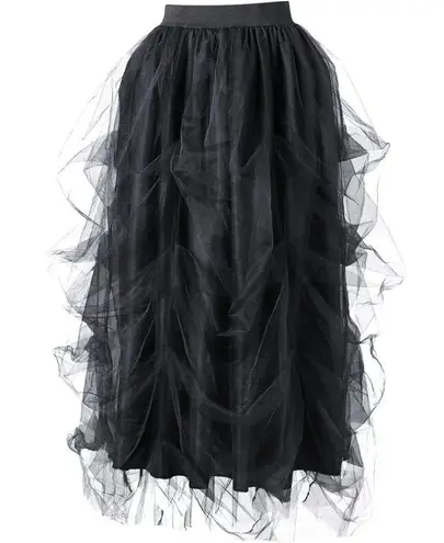 NWOT ~ Long Maxi Black Layered Puff Mesh Front Split Princess Skirt ~ One Size Size undefined