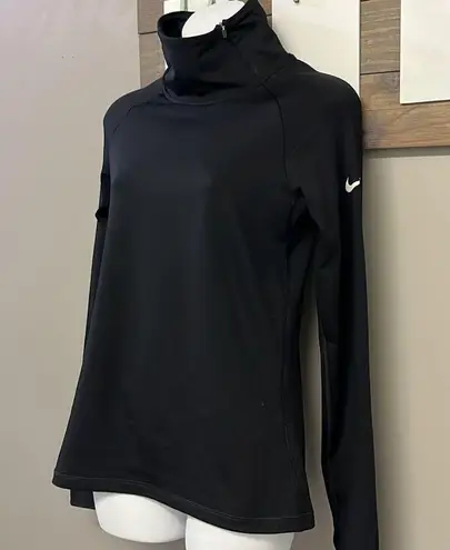 Nike  Women’s Dri-fit Long Sleeve Mock Neck Black Pullover Shirt w/ Zipper- Med