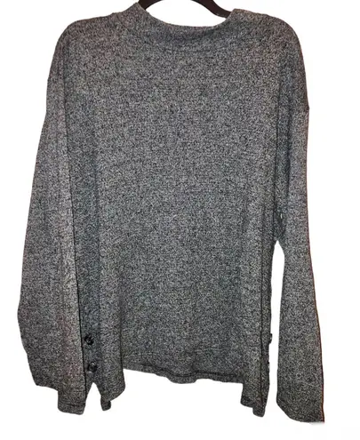 Marla Kim Silk Blend Mock Neck Sweater Heather Grey Black XL