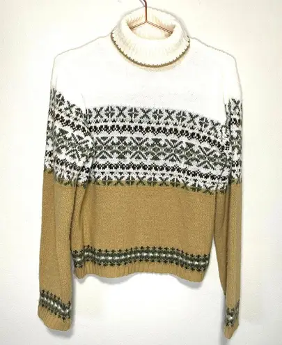 Arizona Jeans Vintage Arizona Jean Co. Womens Cowl Neck Geometric Cream White Design Sweater