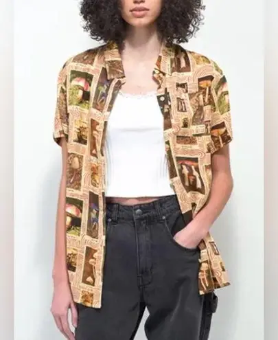 DRAVUS Zaedia Mushroom Button Down Shirt sz M Brown Size M