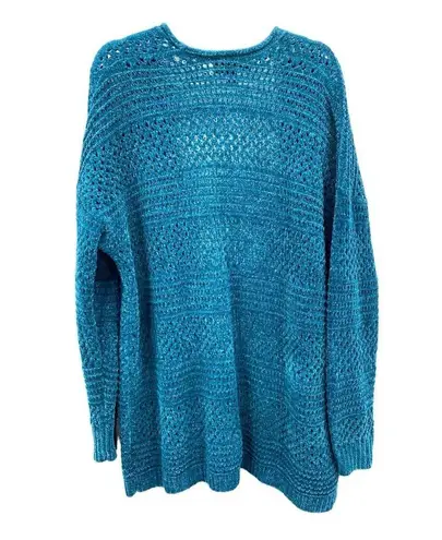 Lane Bryant  Teal Sparkle Chenille Open Front Cardigan Sweater Open Knit 14/16‎